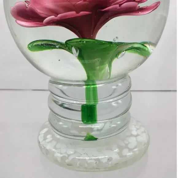 VTG Chinese Art Glass Rose Paperweight - Picture 4 of 7